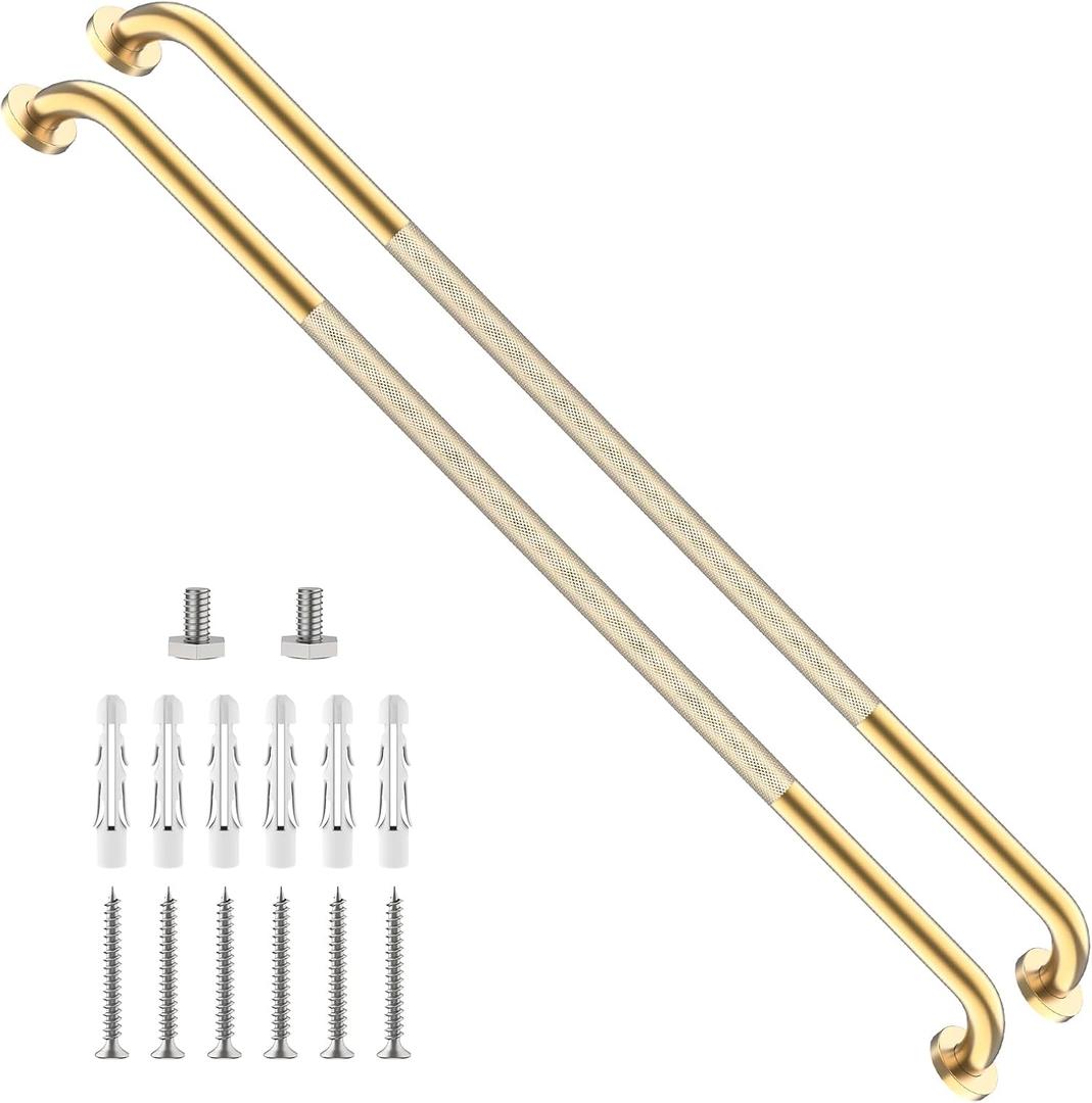 2 Pack 47 Inch Brushed Gold Extra Long Knurled Anti-Slip Shower Grab Bar