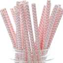 Pink Zig Zag Design Paper Straws - 25 Pack - Wedding Zig Zag Straws, Girl Baby Shower Straws, Pink Straws