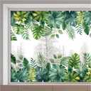 GORGECRAFT 15x46inch Tropical Window Glass Decals Static Non Adhesive Green Plant Leaf Flower Botanical Reusable Double Sided Anti Collision Non-Adhesive Window Decals Cling for Home Room Sliding Door