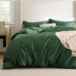 Bedsure Cooling Duvet Cover King - Moisture Wicking and Silky Eucalyptus Lyocell Cotton Hybrid Comforter Cover Set for Hot Sleeper - Buttery Soft and Breathable, Cooling Bedding Set, Forest Green (King (104" x 90"))