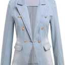 Denim Blazer Suit for Women Notch Collar One Button Office Lady Business Work Outfits Lapel Fall Winter Jean Jacket
(X-Large, Blue)