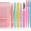 KINGMAS 10Pcs Tweezers Set for Women Facial Hair, Precision Tweezer for Eyebrows with Curved Scissor and Eyebrow Razor for Ingrown Hair with Case