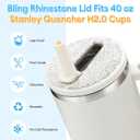 SAVORI 40 oz Tumbler Flip Straw Lid Replacement fit for Stanley Quencher H2.0, Rhinestone 40 oz Leak Proof Lid for Stanley Tumber, Non Spill Lids for Stanley Cup (Cream-White Rhinestone, 40 oz)