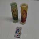 Landhoow 2 Pcs Religious Flameless LED Prayer Candle Real Wax Baptism Candle Set St. Jude and Sacred Heart of Jesus Battery Operated Candles with Remote Control