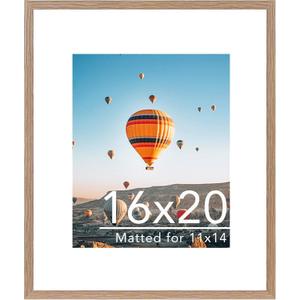 JCJMY 16x20 Picture Frame with 11x14 Mat, Display Photo 11x14 with Mat or 16 x 20 Without Mat, Wall Hanging Large 16 by 20 Poster Frame with Plexiglass, Rustic Brown