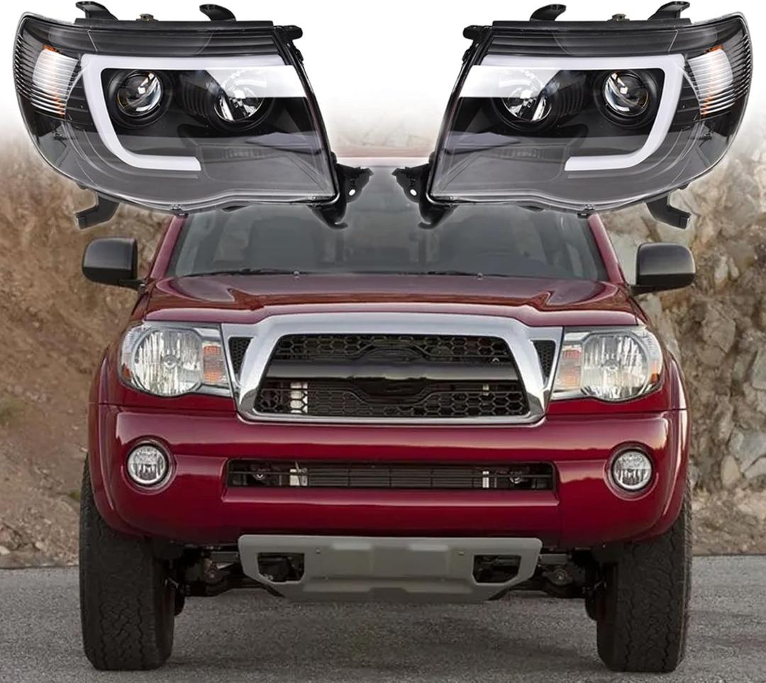 GXYWADY Headlight Replacement for 2005-2011 Tacoma Black Smoke Projector Headlight Assembly Pair 8111004160 8111004163