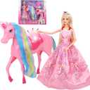 BETTINA Unicorn Princess Dolls Set, Magical Light Unicorn Toys for Girls, Horse Toys with Mane and Tail, Princess Toy, Unicorn Gifts for Girls Kids Aged 3 4 5 6 7 8