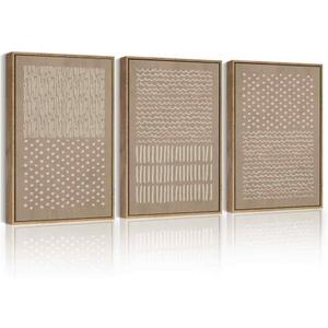 PHOPAGO Boho Mid-Century Modern Framed Wall Art Minimalist Geometric Neutral Wall Decor Bohemain Artwork Farmhouse Kitchen Decor - 11x14in Natural Framed (14L" x 11W" x 3 Pcs Natural)