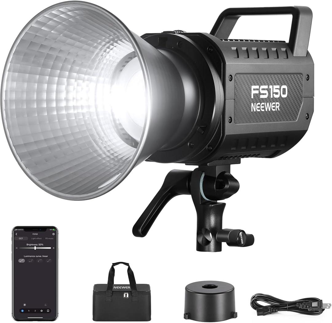 NEEWER FS150 LED Video Light 2.4G/APP Control, 130W 5600K COB Daylight Silent Photography Continuous Output Lighting 4 Precise Dimming Types 102000lux/1m CRI97+ 9 Effects Bowens Mount, US Plug