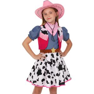 Doxrmuru Cowgirl Costume for Girls Halloween Western Rodeo Dress Up Outfit with Cowgirl Hat 3-10 Years