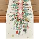 Artoid Mode Nutcracker Floral Holly Christmas Table Runner, Seasonal Winter Kitchen Dining Table Decoration for Home Party Decor 13x108 Inch (Pink)