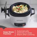 BLACK+DECKER 3-Cup Rice Cooker, RC503, 1.5-cup Uncooked Rice, Steaming Basket, Removable Non-Stick Bowl, One Touch, White