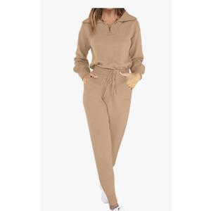 ANRABESS Women's Two Piece Outfits Sweater Lounge Sets Long Sleeve Zip Up Knit Pullover Jogger Pants Tracksuit Travel Outfits Set L