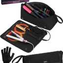 2-in-1 Hot Hair Tools Travel Bag, Removable Heat-Resistant Silicone Mat, Clear Pockets for Accessories, Protects Surfaces from Burns, Ideal for Curling & Flat Irons, Includes Heat-Resistant Glove (Black - Jet Luxe)