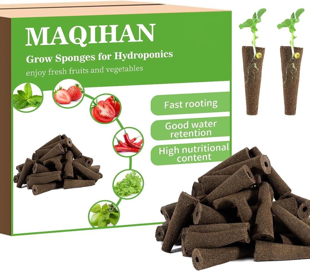 MAQIHAN 50 Grow Sponges for Hydroponics - Seed Pods for Garden Seed Starter Pods Growing System Plant for Seed Plugs Garden Cube Sponges Replacement