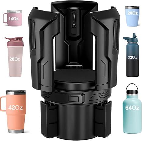 Cup Holder Expander (Adjustable Holder & Base, AutoFit Hold, One Button Open), Car Cup Holder Expander for Yeti, Hydro Flask, Nalgene, Owala, Bottles in 2.6" 4.8" (Black, 1 Pack)