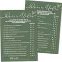 4 x Bridal Shower Games Cards, Guess Over or Under, Wedding Games for Reception 25 Guest Cards (5 × 7inches), Minimalist Green Engagement Party Wedding Supplies - E12