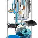 Broom Holder Organizer Movable Closet Storage Cabinet Mop Rack Floor Standing Cleaning Supplies Tool Cart For Garden Garage Schools Hotels Hospitals Factories Property Companies Restaurant (10 Racks)