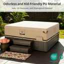 Qh.home IP65 Waterproof Hot Tub Cover, Wind & UV Resistant 600D Polyester 85x85 Spa Cover for Hot Tub, with Ratchet Strap System, Fits 84x84,83x83,82x82,81x81,7 ft x 7 ft Square SPA, Wheat