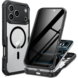 seacosmo for iPhone 17 Pro Max Case, Full Body Bumper with Built-in 9H Tempered Glass Privacy Screen Protector and Camera Lens Protection, Compatible with MagSafe, Shockproof Phone Case, 6.9", Black