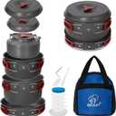 Bulin Camping Cookware Pots and Pans Set, Lightweight Backpacking Cooking Set Outdoor Cook Gear for Family Hiking Picnic (Kettle, Pot, Frying Pan, Bowls, Plates, Spoon)