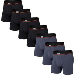 SAXX Underwear Co. Men's Underwear With Pouch Non-Stop Stretch Cotton Boxer Brief Fly 7Pack (Medium, Deep Navy/Black)