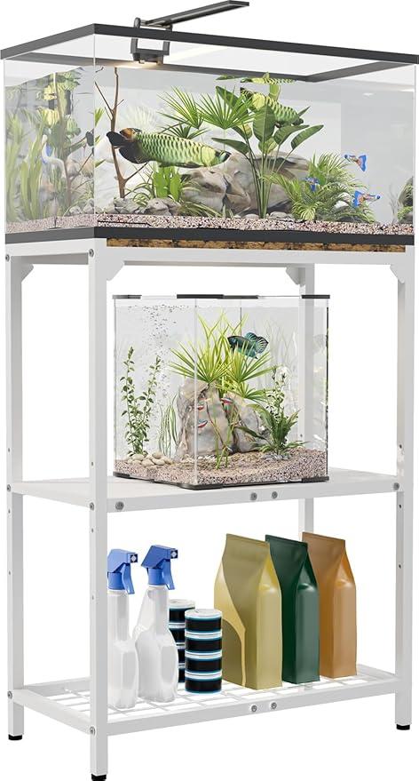 AnBaiMei 20 Gallon Aquarium Stand, Fish Tank Stand with Adjustable 3Tier Storage Shelf, Heavy Duty Reptile Breeder Turtle Tank Terrarium Rack Table for Home Office, 24" L x 12" W x 32.2" H, White