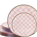 U-QE 20PCS Pink Plastic Plates for Party - Retro Checkered Plates Disposable Heavy Duty - White and Pink Plate for Party, Birthdays - 10 10.25 Inch Dinner and 10 7.5 Inch Dessert Plate