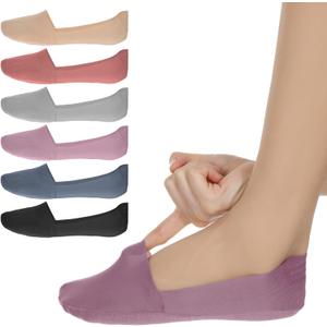 6 Pairs No Show Socks for Women, Invisible Non-Slip Footies in 6 Colors, Low Cut Socks for Unisex, Thin Silky Liner Socksfor Flats, Loafers & Sneakers
