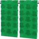 2 Pcs St. Patrick's Day Jacquard Hand Towels Cotton Decorative Leprechauns Green Hat Shamrocks Clover Bath Towels for Holiday Bathroom Kitchen Decor, 13.8 x 29.5 Inches