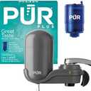PUR Plus Vertical Faucet Mount Water Filtration System, Lead-Reducing Water Filter For Sink Faucet, Easy Install, 100 Gallons, Compatible with Sinks with External Aerators, Grey