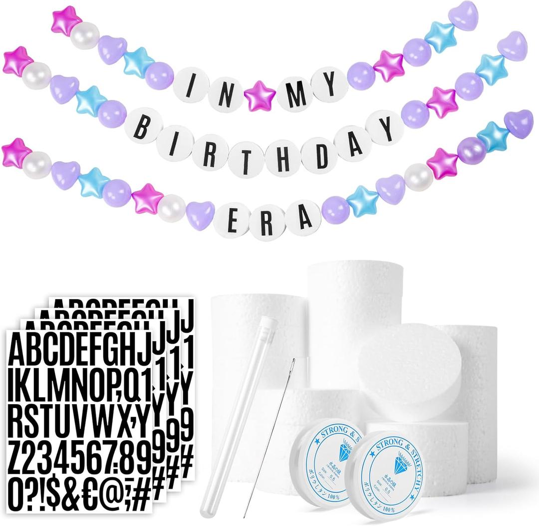 Giant Friendship Bracelet Banner DIY Customizable Birthday Garland with Foam Circles & Plastic Balls for Singer Celebration (Blue Mermaid)
