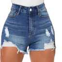 Women High Waisted Skinny Stretchy Denim Shorts Casual Summer Frayed Raw Hem Distressed Ripped Short Jeans (Large, Dark Blue 2)