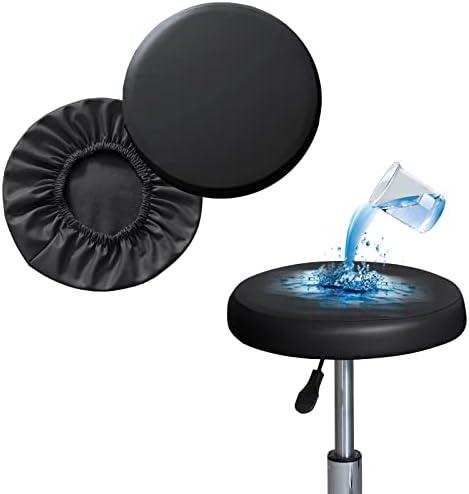 Shukii Stool Covers -PU Bar Stool Slipcover with Elastic, Waterproof, Round Seat Covers (2 Pack)