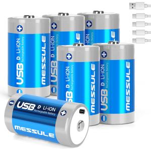 Rechargeable Lithium D Batteries with 4 in 1 USB-C Charge Cable