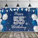 JOYKY Happy 55th Birthday Banner, Blue Silver Happy 55th Birthday Party Decorations for Men, 55 Year Old Birthday Supplies Backdrop Décor, 5.9 X 3.8 Fts