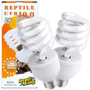 UVB Reptile Light, 2-Pack 10.0 24W UVB Bulbs, UVA UVB Reptile Light Bulb Lamp for Bearded Dragon, Tortoise, UV Bulbs for Desert Reptiles Tank Accessories