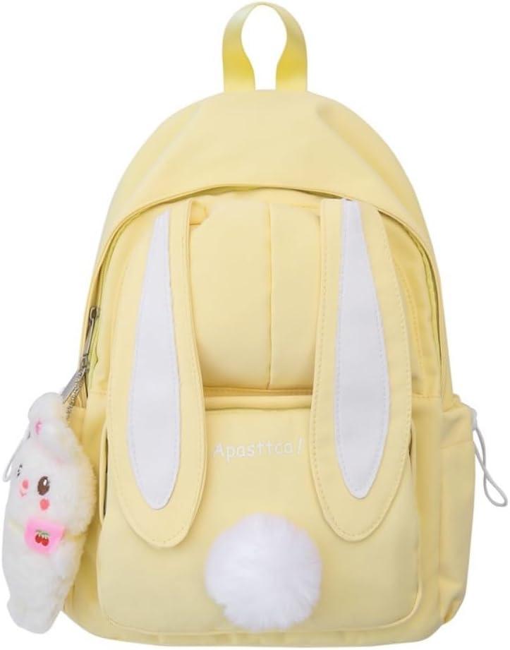 Kawaii Bunny Ear Backpack for Girls Teen Women School Daypack for Travel Bookbag with Cute Pendant (Yellow)