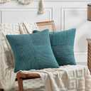 Fancy Homi 2 Packs Teal Decorative Throw Pillow Covers 18x18 Inch for Living Room Couch Bed Sofa, Rustic Farmhouse Boho Home Decor, Soft Corss Corduroy Patchwork Textured Square Cushion Case 45x45 cm
