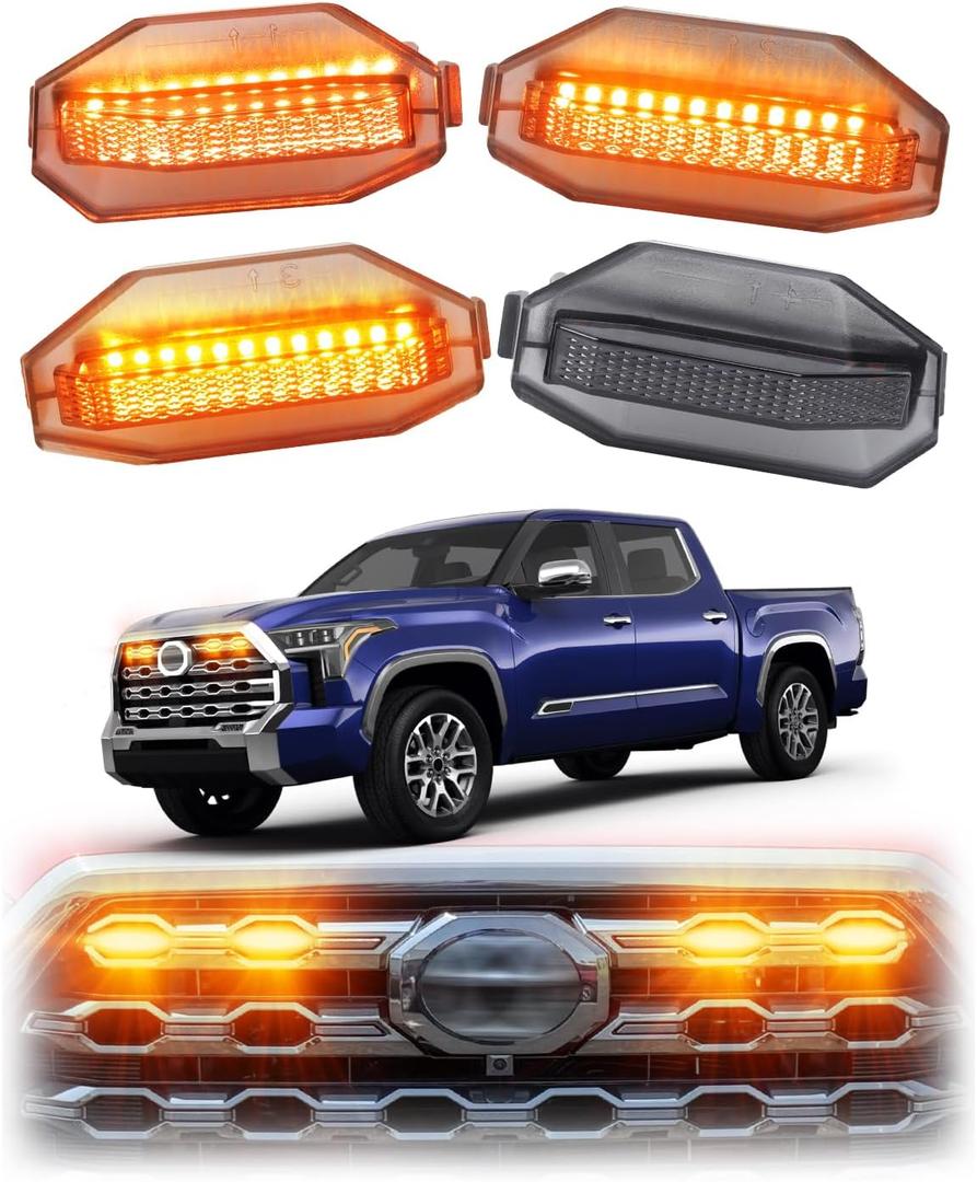 LED Front Grill Lights for Toyota Tundra 2026 2025 2022-2023 3rd Gen Accessories Tundra Grille Light Bar 4Pcs Racing Raptor Light Kit (Amber,Only fit Platinum,1794 Edition)