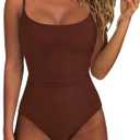 SUUKSESS Women One Piece Tummy Control Swimsuit Crisscross Backless Bathing Suit (Large, Reddish Brown)