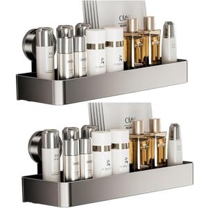 2 Packs Shower Caddy Suction Cup,No-Drilling Removable Bathroom Shower Shelves,Large Capacity Bathroom Organizers and Storage,Wall-Mounted Kitchen and Home Decor (11.8 inch) (Medium)