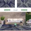 GENIMO Outdoor Rug 9' x 18' Waterproof for Patios Clearance, Reversible Outdoor Plastic Straw Camping Rug Carpet, Large Area Rugs Mats for RV, Camper, Deck, Balcony, Porch, Beach, Navy Blue&Grey