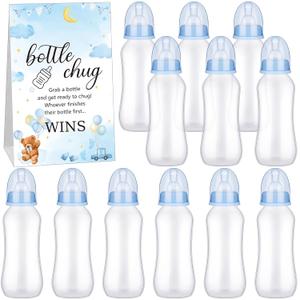 TrelaCo Cool Baby Shower Games Sets 12 Pcs Feeding Bottles with 1 Bottle Chug Sign for Gender Reveal Baby Shower Party Favors Decoration Games(Bear,Blue)