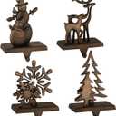 Set of 4 Christmas Stocking Holders, Uniquely Designed Xmas Fireplace Hooks Mantel Hooks Christmas Safety Hang Grip Stockings Clip for Christmas Party Decoration (Black Stocking Hangers)