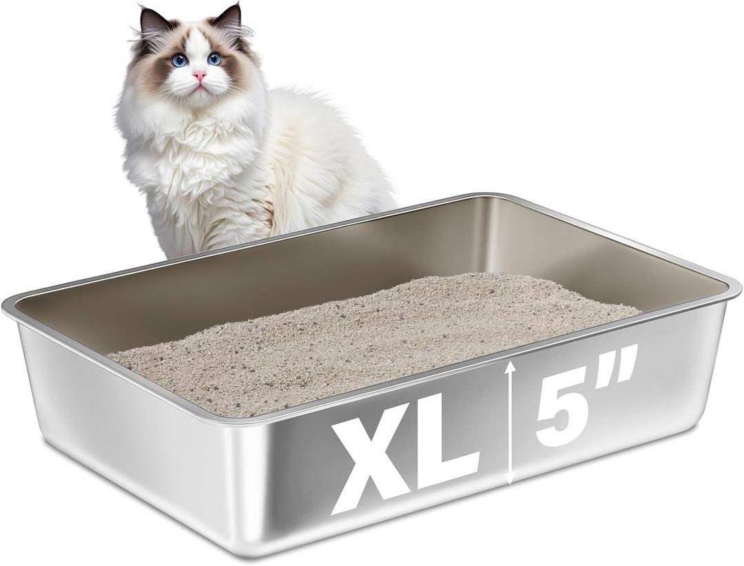 Stainless Steel Litter Box,XL Metal Litter Box for Cat, Large Metal Litterbox for Kitty, Easy Clean, Non Stick No Smell (1 pack-XL(22.4"x14.5"x5.1"))