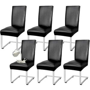 PU Leather Dining Chair Covers Removable 100% Waterproof Chair Covers for Dining Chairs Set of 6, Stretchy & Soft High Back Kitchen Chairs Cover Protectors (Black)