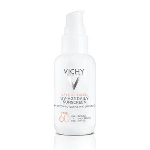 Vichy Capital Soleil UV-Age Daily SPF 60, Anti Aging Sunscreen for Face SPF 60, Hyaluronic Acid + Peptides + Vitamin C, Broad Spectrum Invisible SPF Protection, No White Cast Sunscreen