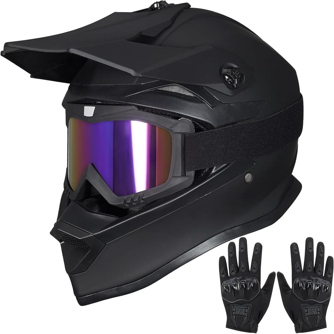 Youth Dirt Bike Helmets,MM605 Kids Full Face Motorcycle Helmet for Off-Road ATV UTV BMX Street Riding,Kids Motocross Helmet with Goggles Gloves,DOT Approved, L