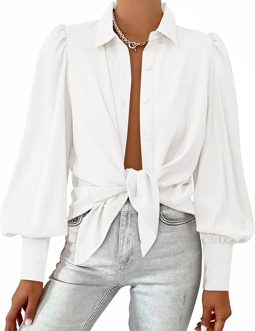 BTFBM Summer Blouses for Women Dressy Casual 2026 Long Sleeve Button Down Shirt V Neck Boho Spring Tops Fashion Clothing L